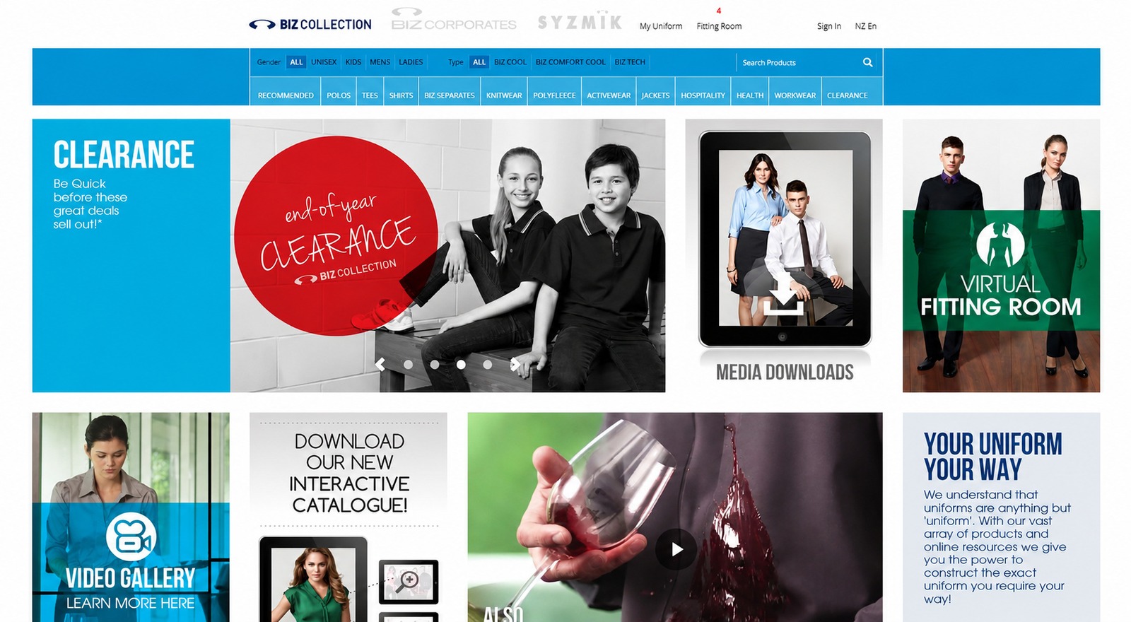 Biz Collection ecommerce homepage